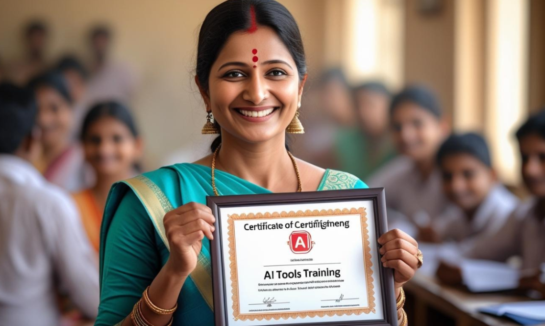 Teacher receiving a certificate for AI tools training